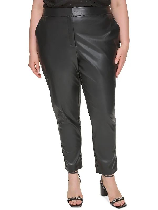 Take Advantage Plus Womens Faux Leather Office Ankle Pants