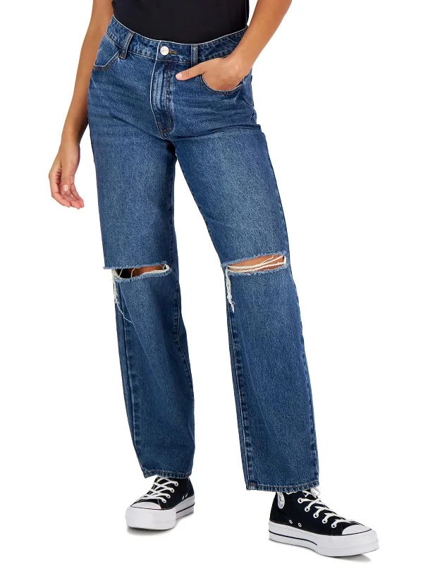 Deal Dash Womens Mid Rise Medium Wash Straight Leg Jeans