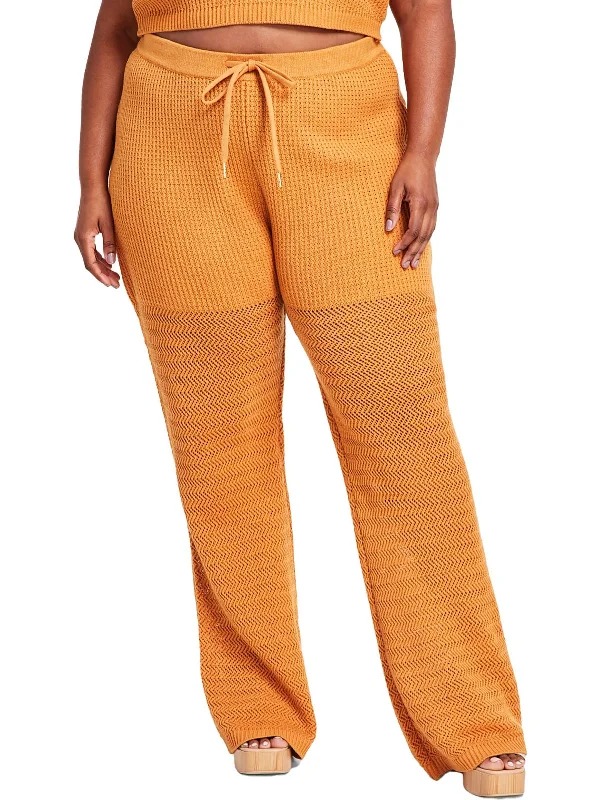 Great Deals Plus Womens Open Stitch High Rise Flared Pants