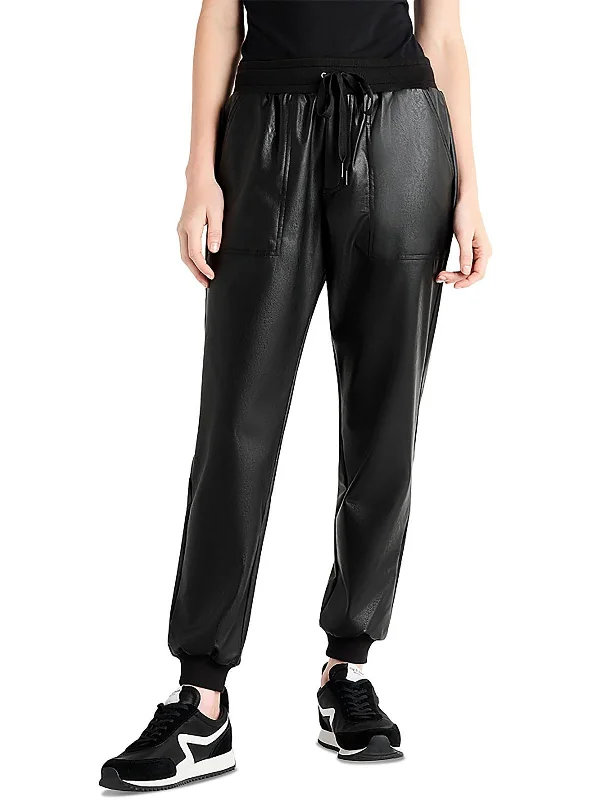 Mega Sale Womens Faux Leather Pull On Jogger Pants