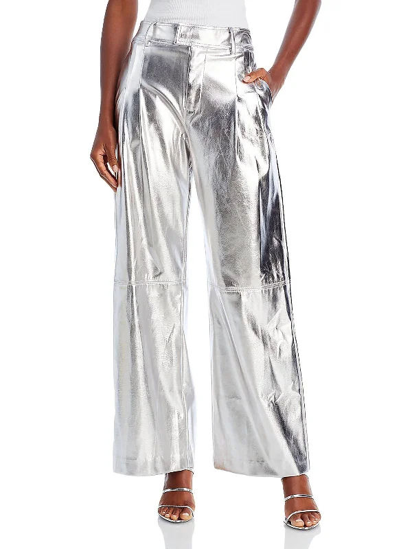 Weekend Special Tinsley Womens Metallic Faux Leather Wide Leg Pants