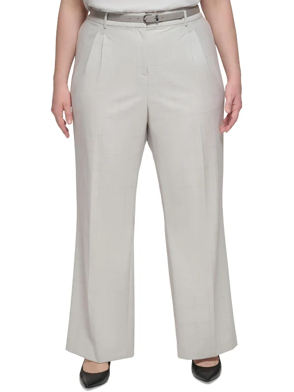 Don’t Miss Out Plus Womens Window Pane Straight Leg Trouser Pants