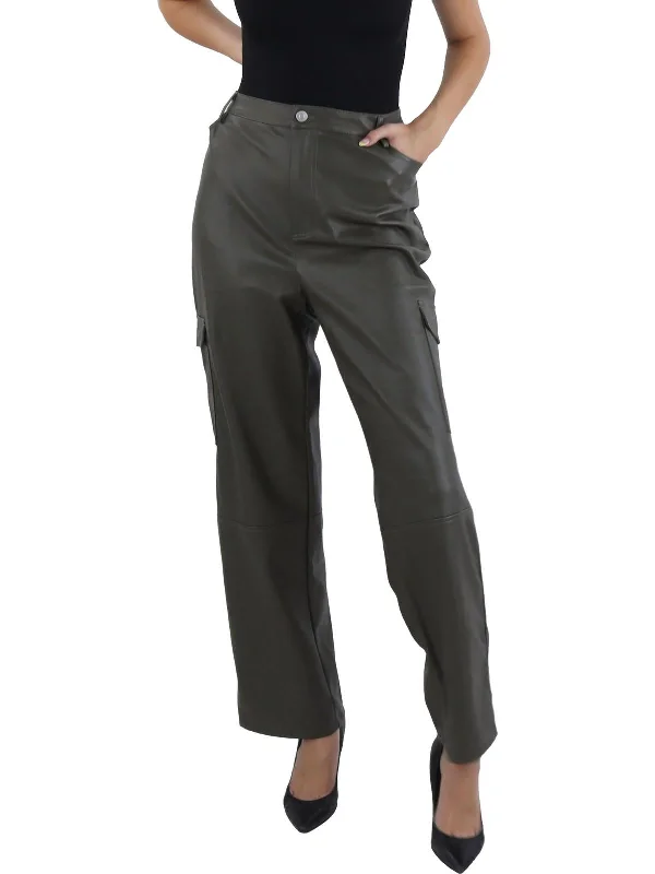 Weekend Specials to Celebrate Womens Faux Leather High Rise Cargo Pants