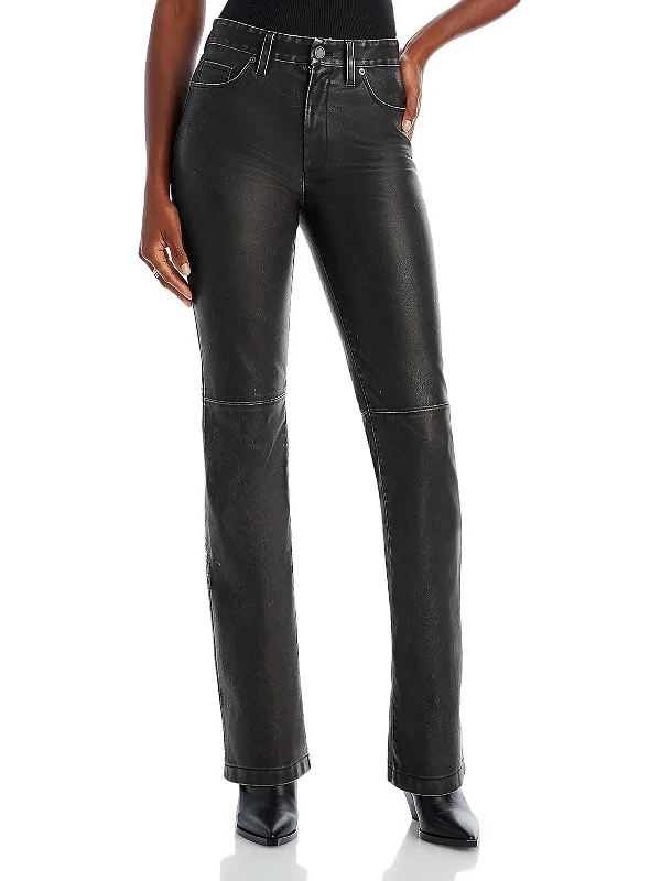 Weekend Savings Extravaganza Womens Faux Leather Straight Leg High-Waisted Pants