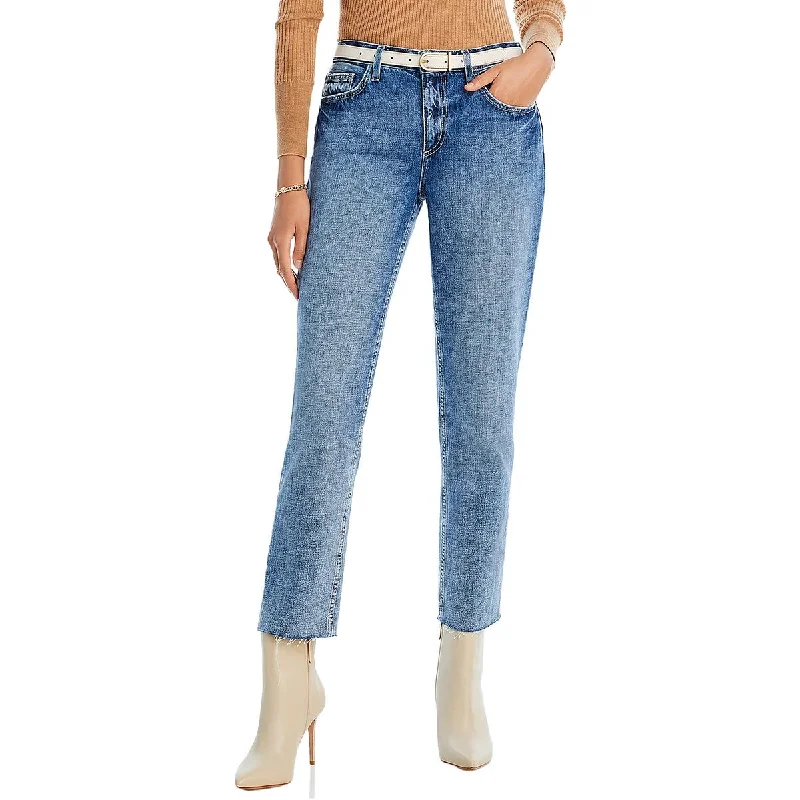 Super Deal Womens High Rise Raw Hem Straight Leg Jeans