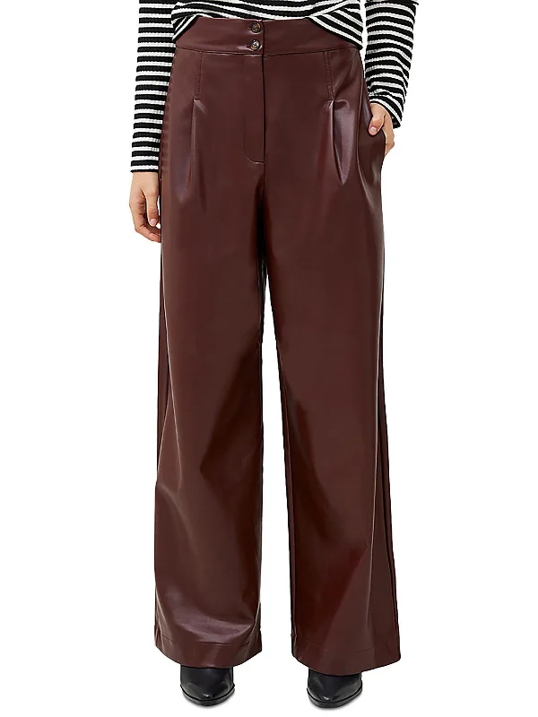 Massive Deals Crolenda Womens Faux Leather Pockets Wide Leg Pants