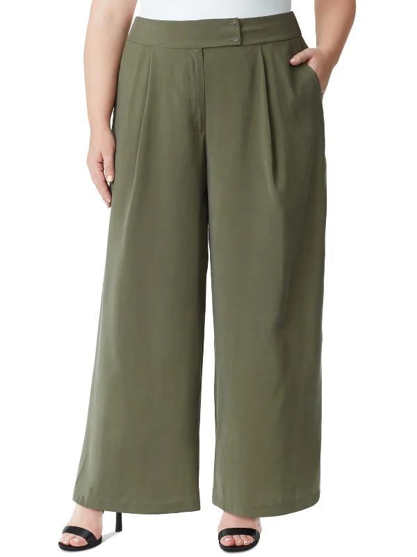 Closeout Plus Melba Womens Pleated High Rise Wide Leg Pants