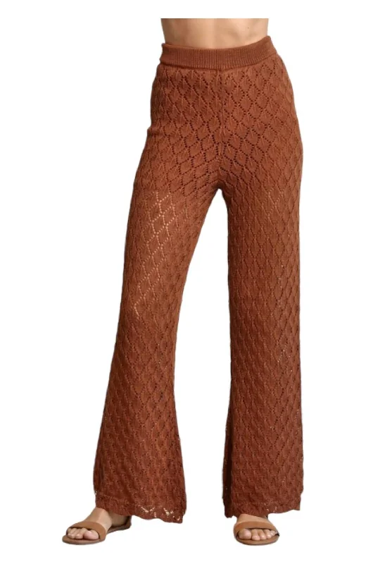 Lowest Price Crochet Knit Wide Leg Pants In Rust