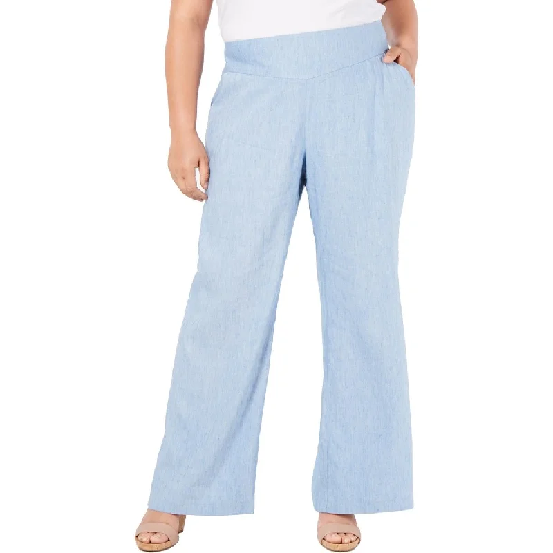 Massive Deal Plus Womens Mid Rise Linen Wide Leg Pants