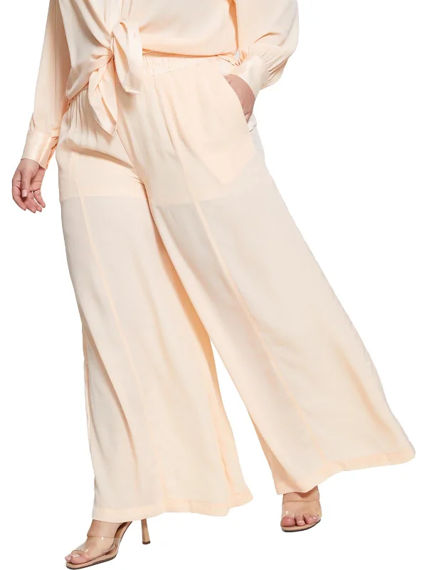 Super Bargain Plus Womens Drawstring Smocked Wide Leg Pants
