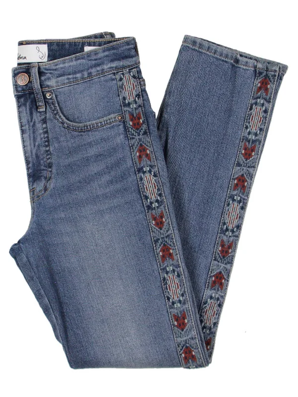 Weekend Specials to Snag Womens Metallic High-Rise Straight Leg Jeans