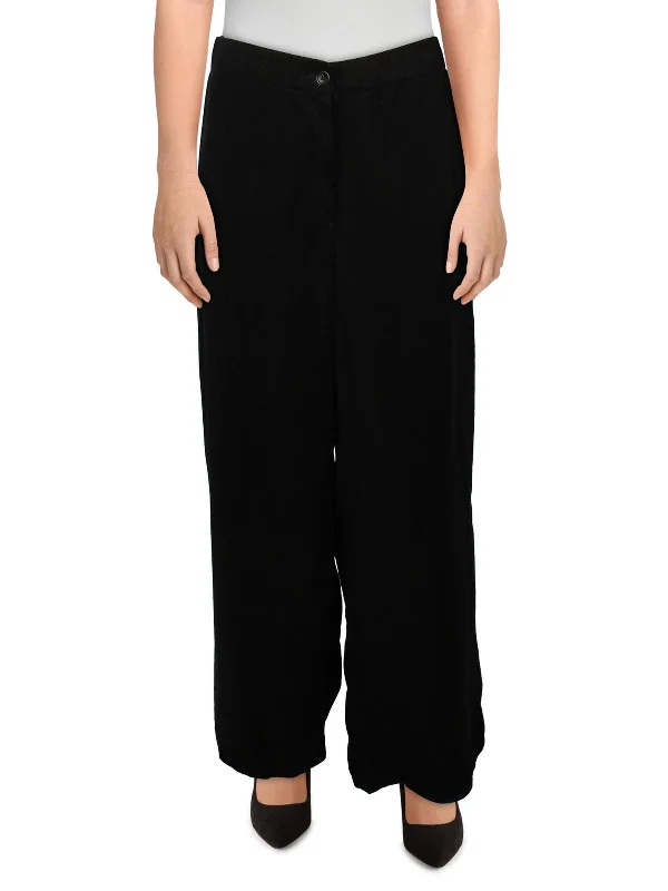Can't Be Beat Womens High Rise Knit Wide Leg Pants