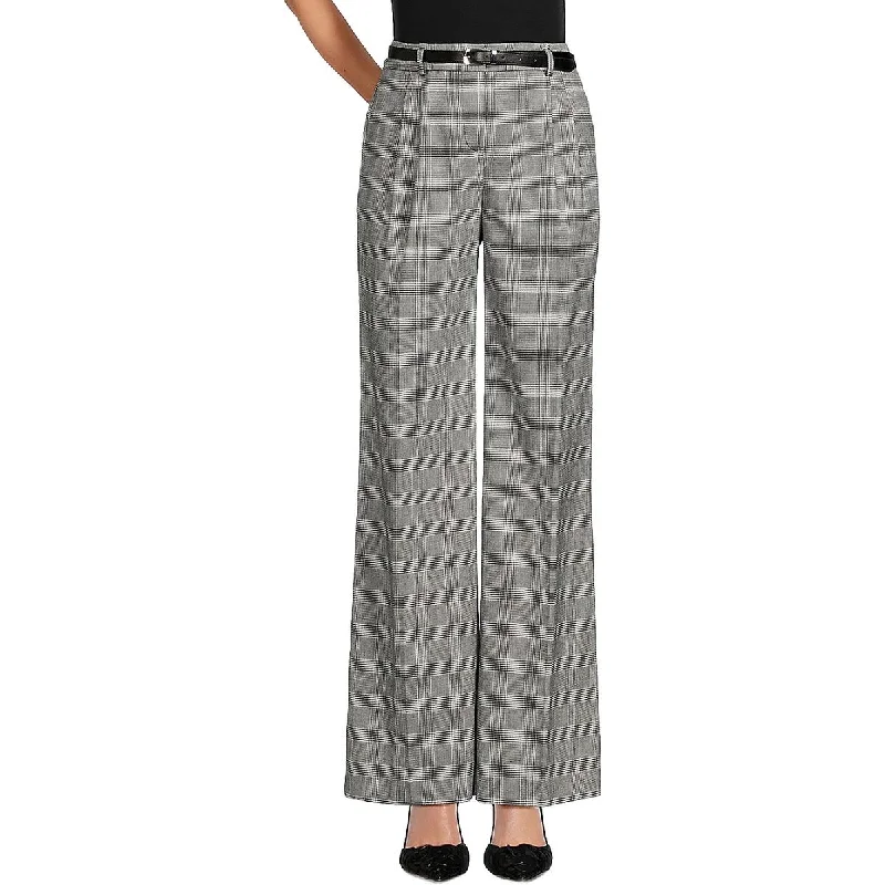 Online Only Womens High Rise Glen Plaid Wide Leg Pants