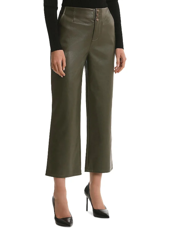 Fantastic Offers Womens Faux Leather High Rise Wide Leg Pants