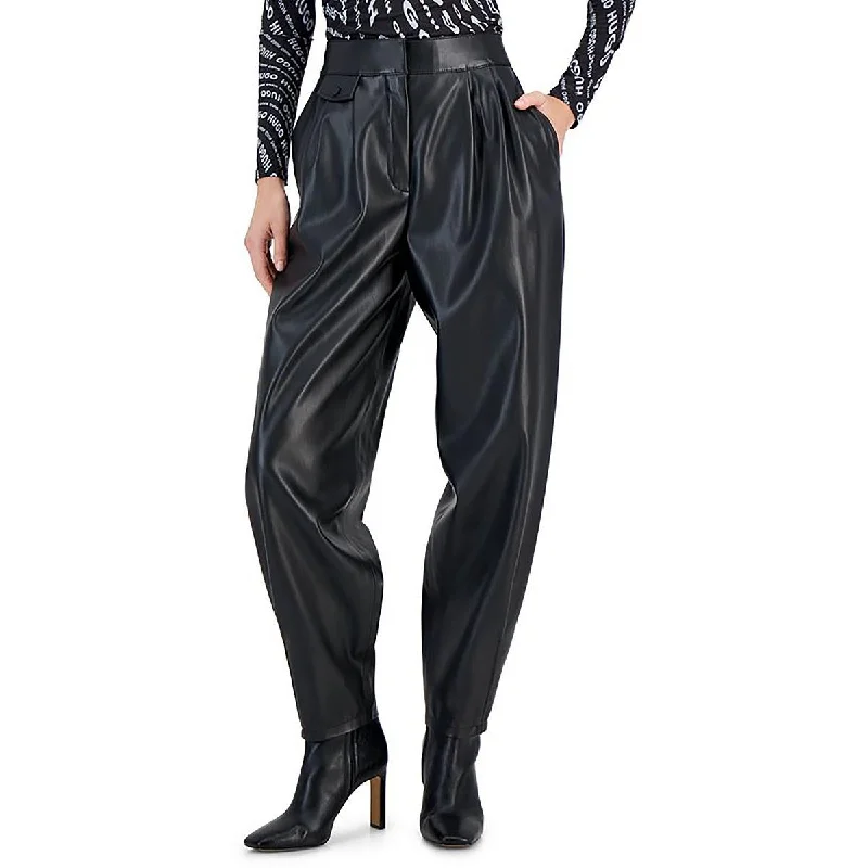 Weekend Discounts to Delight Womens Faux Leather Pleated Trouser Pants