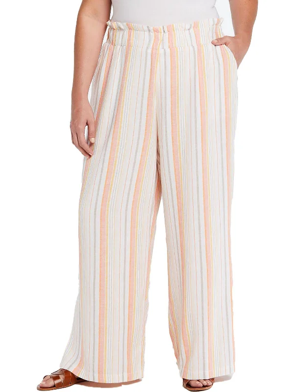 Value Deals Plus   Womens Ruffled Striped Wide Leg Pants
