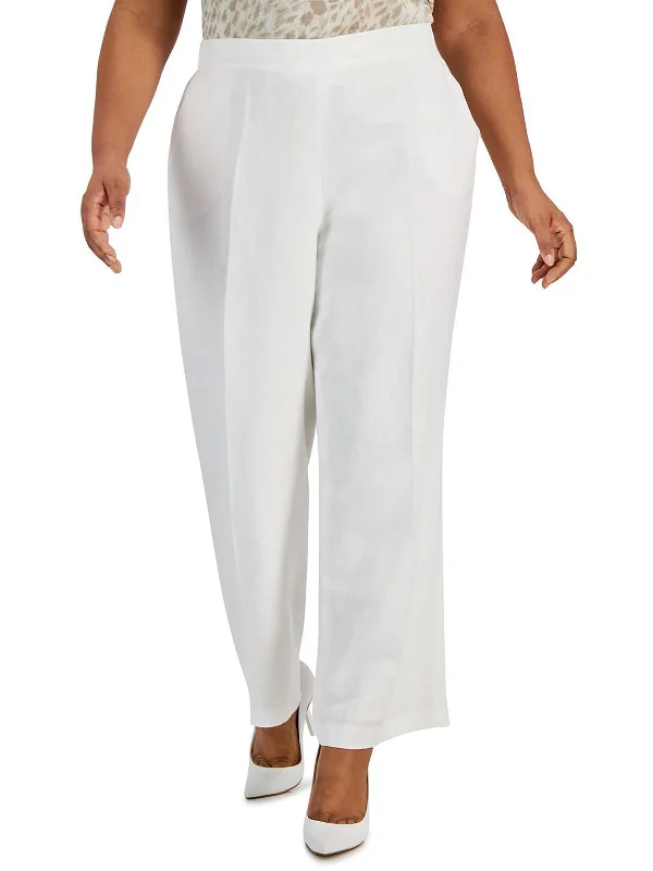 Best Deals Plus Womens Linen High Rise Straight Leg Pants