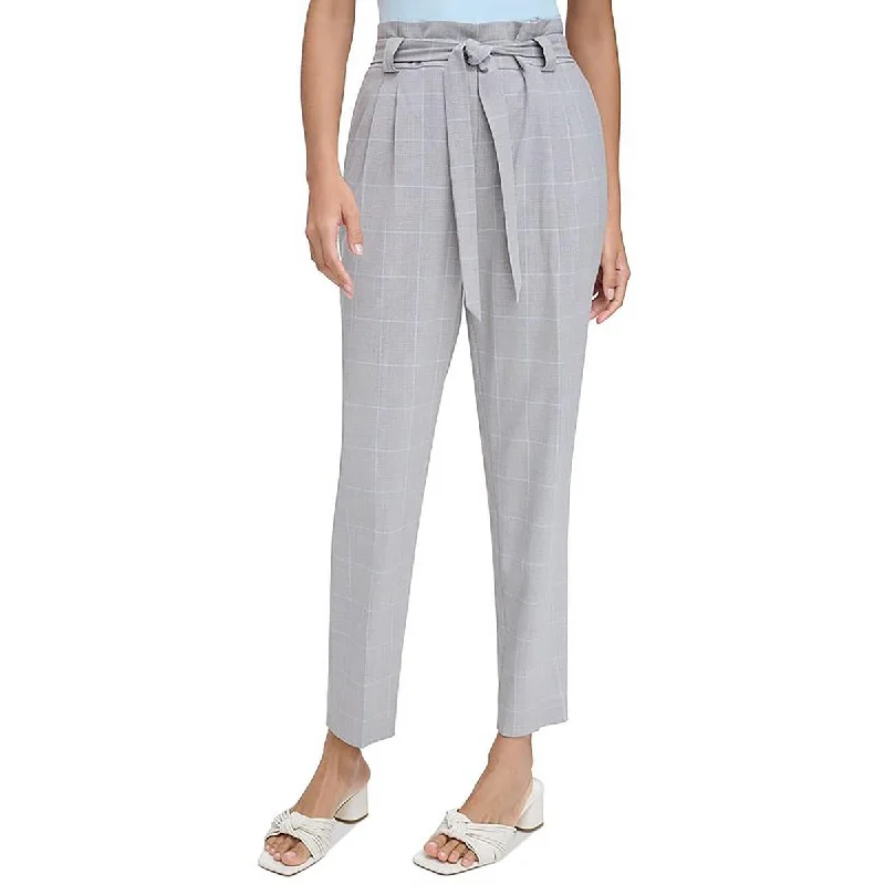 Weekend Shopping Bliss Womens Glen Plaid Belted Straight Leg Pants