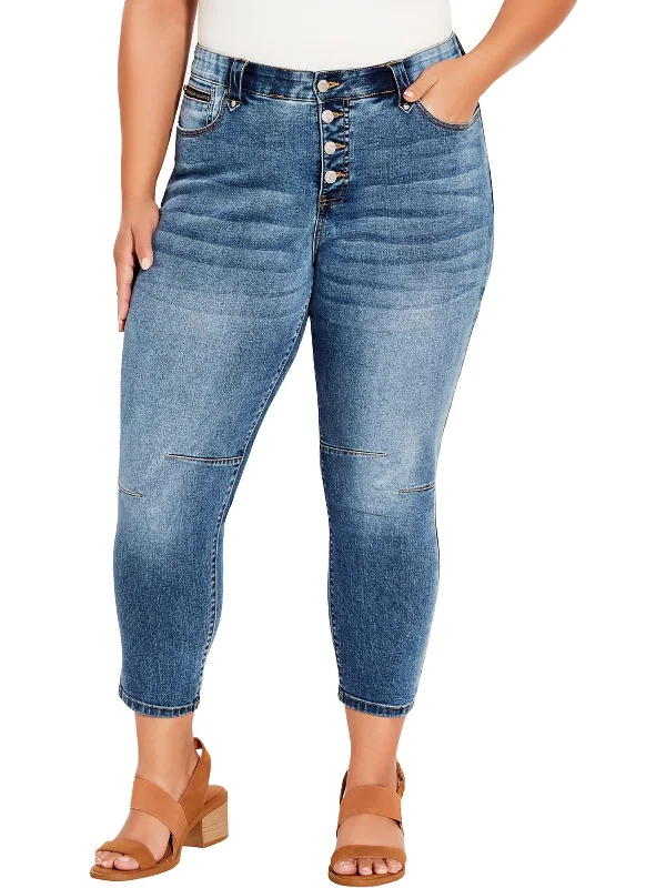 Grand Opening Sale Plus Womens High Rise Medium Wash Cropped Jeans