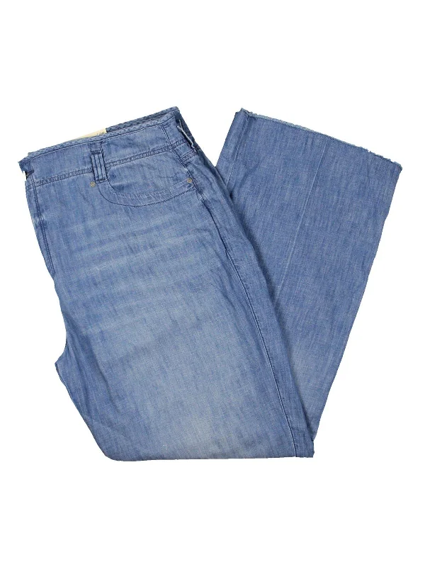 Huge Discounts Plus Teresa Womens High Rise Frayed Hem Wide Leg Jeans