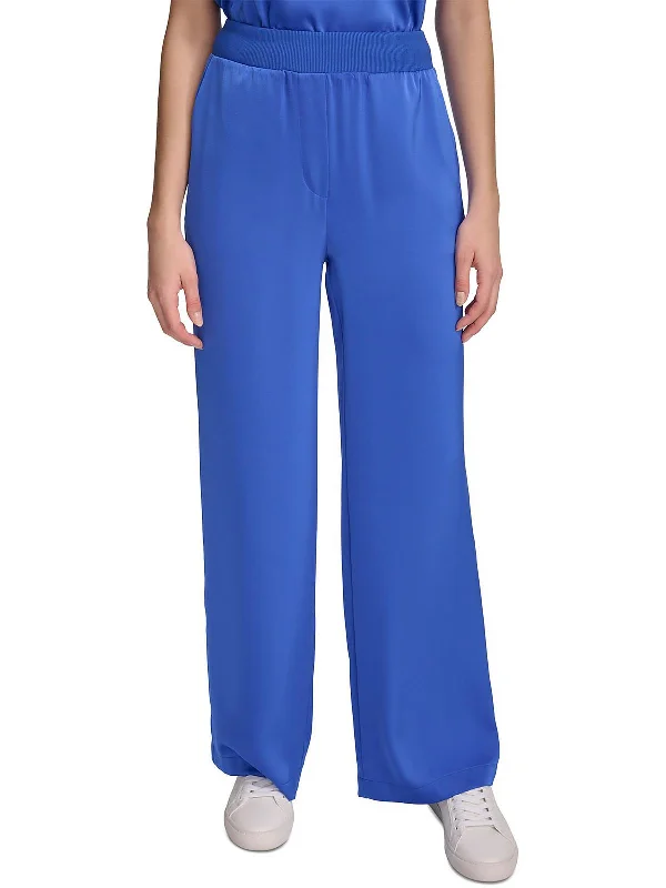 Weekend Deal Womens Satin High Rise Wide Leg Pants