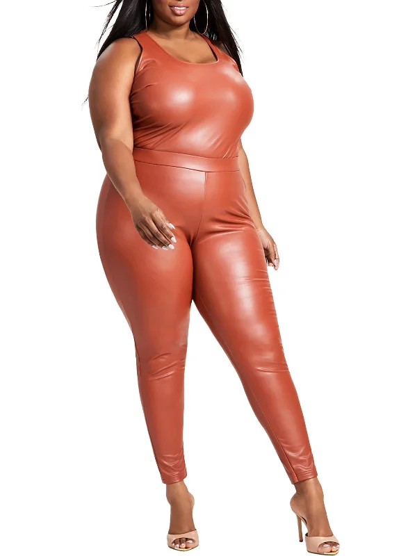Seasonal Clearance Plus Womens Faux Leather High Rise Leggings