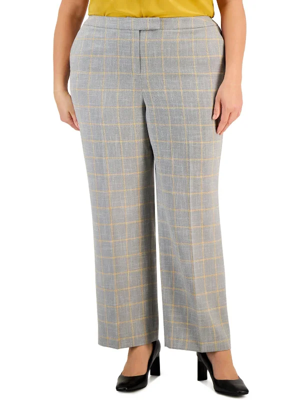 Act Fast Plus Womens Window Pane Mid-Rise Trouser Pants