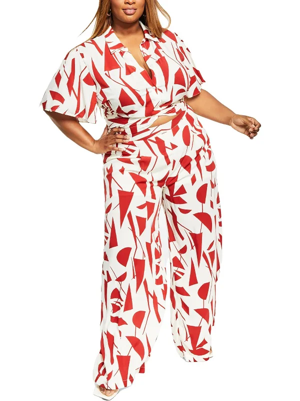 Weekend Wonders Await! Plus Womens High Rise Printed Wide Leg Pants