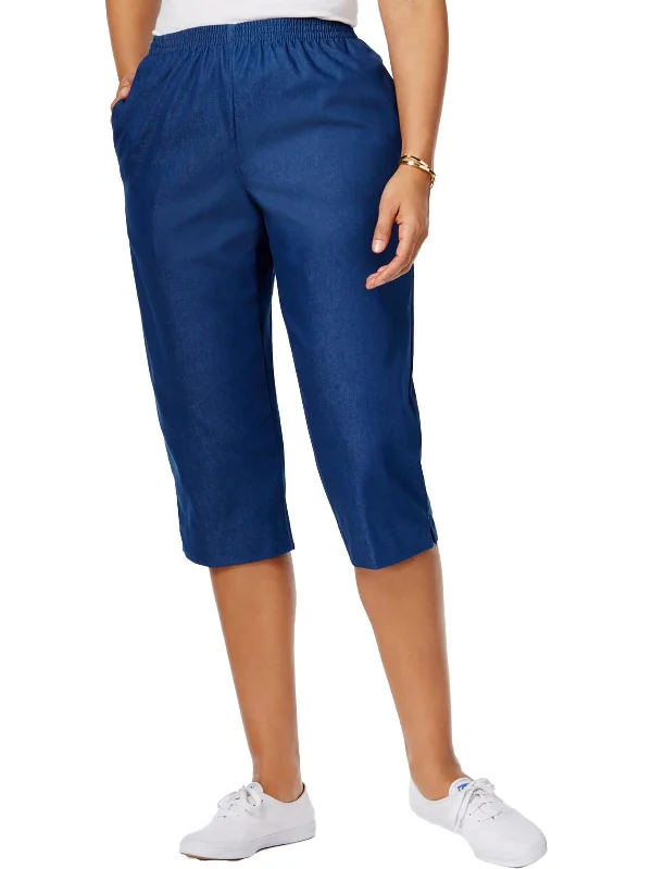 Best Bargains Petites Womens High Rise Heathered Capri Pants
