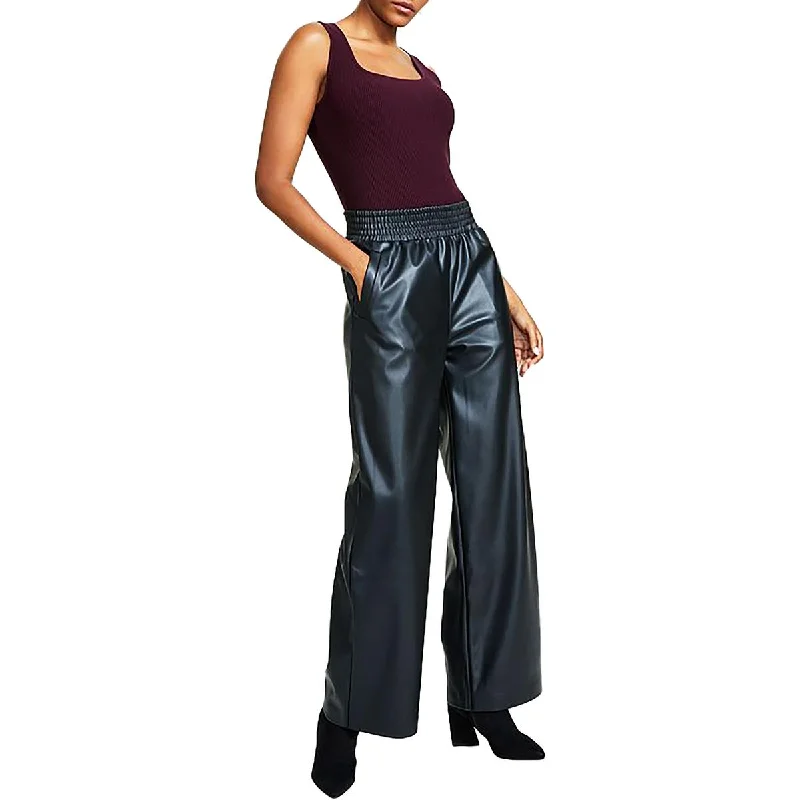 Instant Savings Petites Womens High Rise Pull On Wide Leg Pants