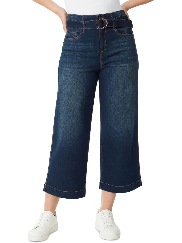 Special Offer Womens Belted Wide Leg Cropped Jeans