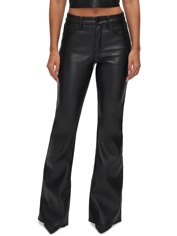 Amazing Deals Womens Faux Leather Flared Jeans