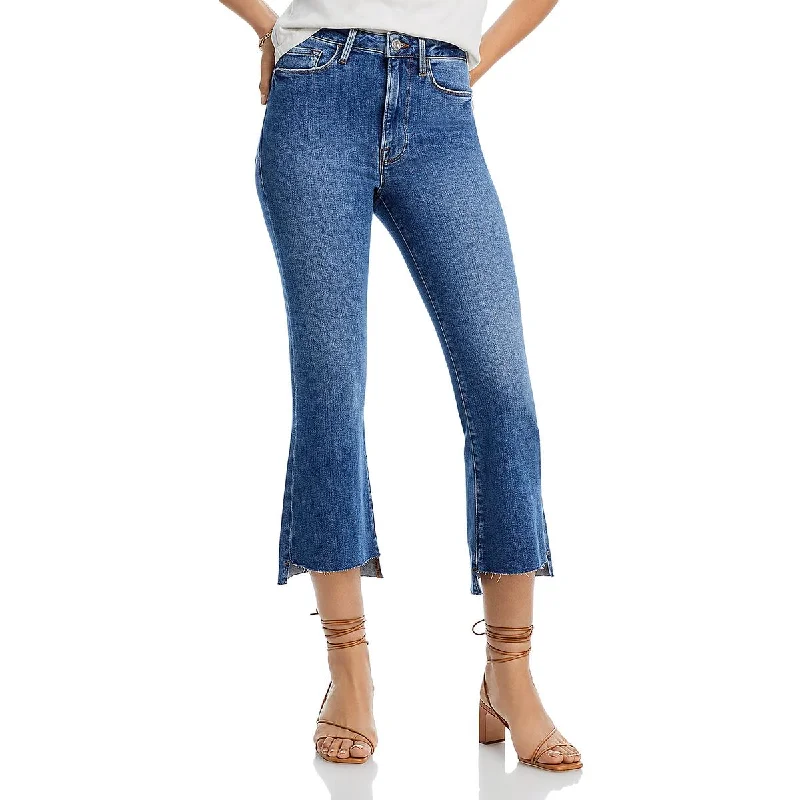 Shop the Weekend Away Le Crop Womens Raw Hem Denim Flared Jeans