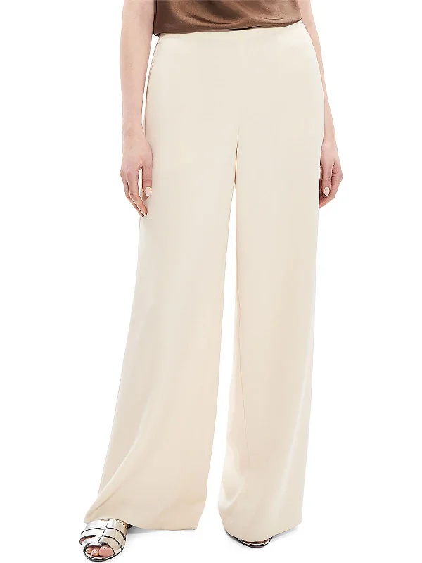 Quick Deals Petites Womens Textured High Rise Wide Leg Pants