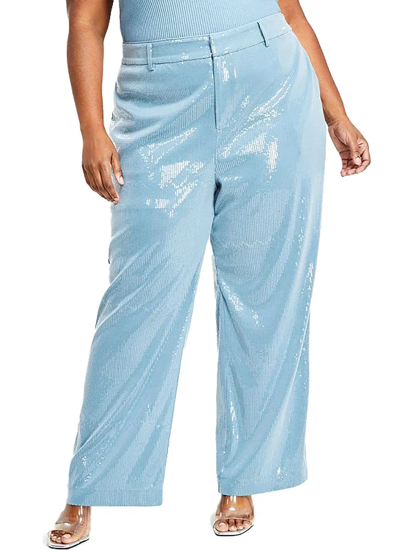Discount Days Plus Womens Sequined Party Wide Leg Pants
