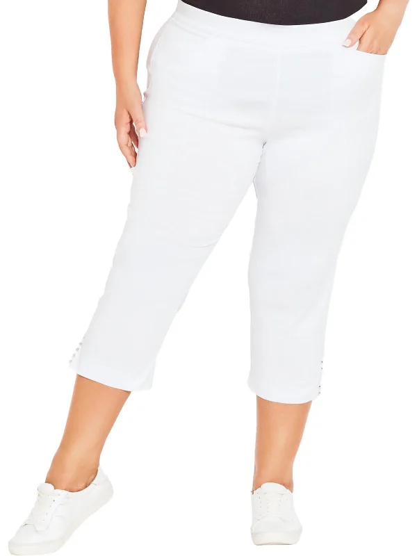 Act Now Plus Womens High Rise Studded Capri Pants