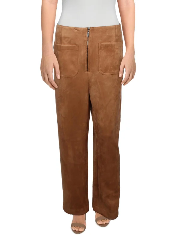 Overstock Clearance Womens Faux Suede High Rise Wide Leg Pants