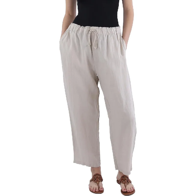 Massive Deals Womens Linen High Rise Cropped Pants