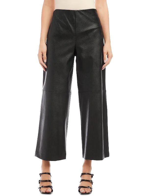 Time-Sensitive Womens Faux Leather High Rise Wide Leg Pants