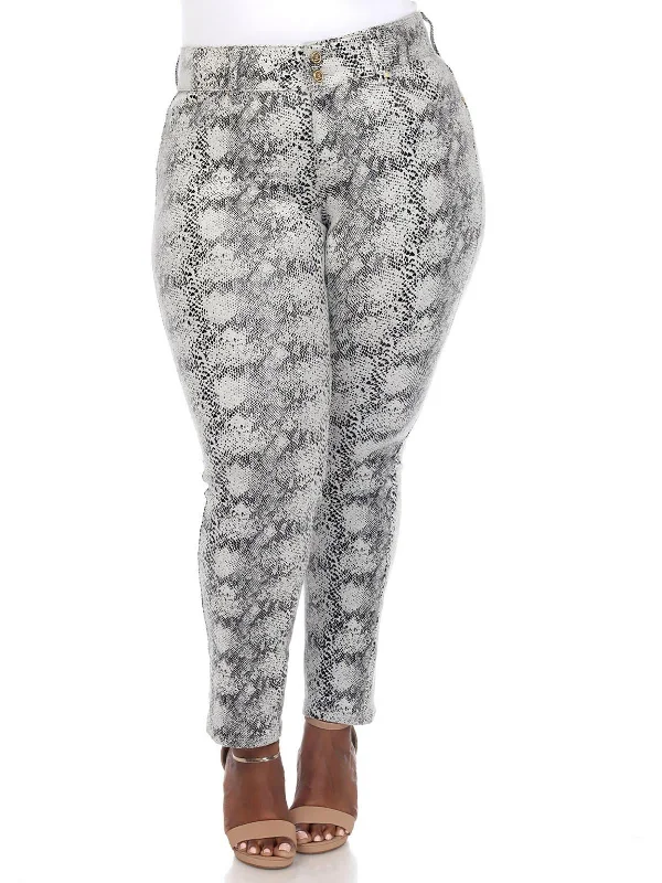 Limited Quantity Plus Womens Mid Rise Snake Print Straight Leg Pants