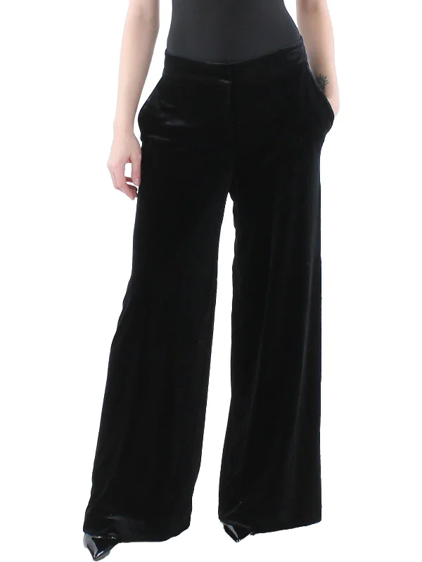 Price Buster Womens Mid Rise Velvet Wide Leg Pants