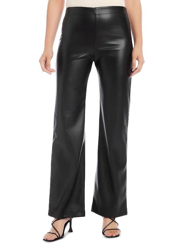 Steals and Deals Womens Faux Leather Pull On Wide Leg Pants