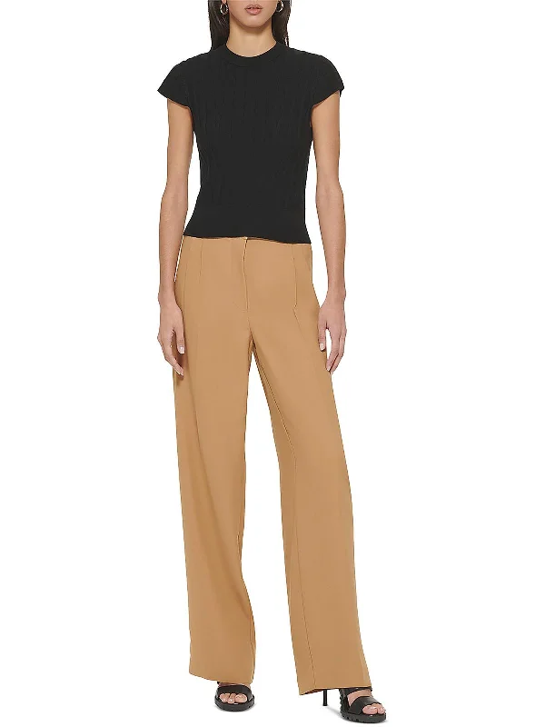 Take Advantage Womens Satin Trim Textured Wide Leg Pants