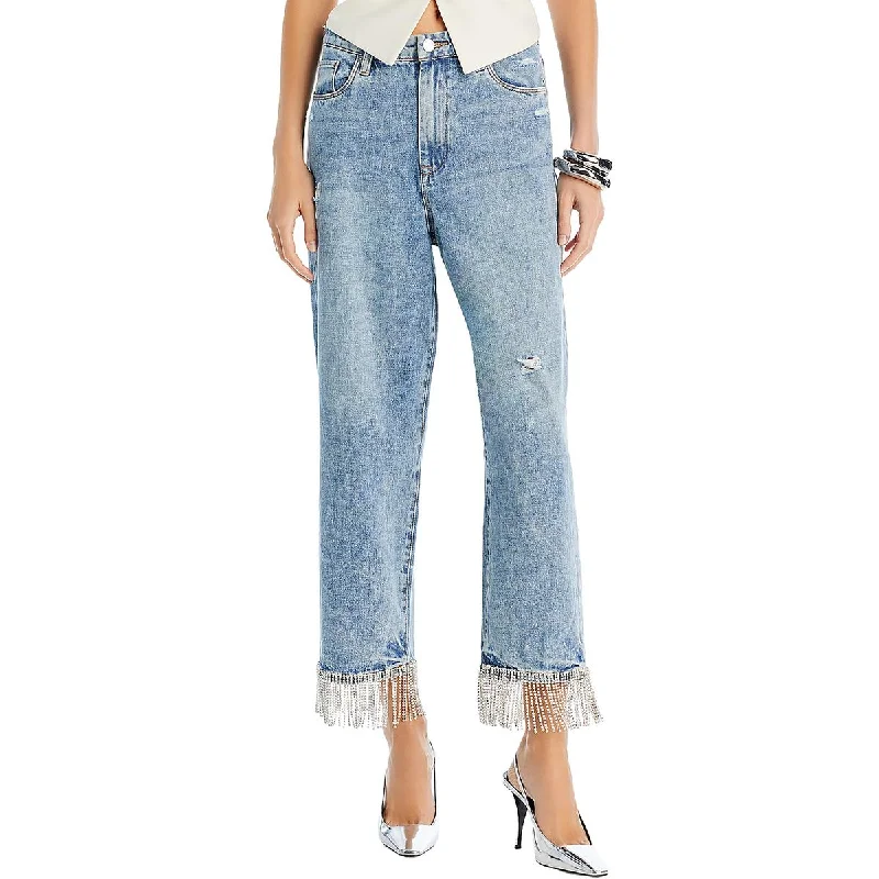 Super Bargain Womens Destroyed Light Wash Straight Leg Jeans