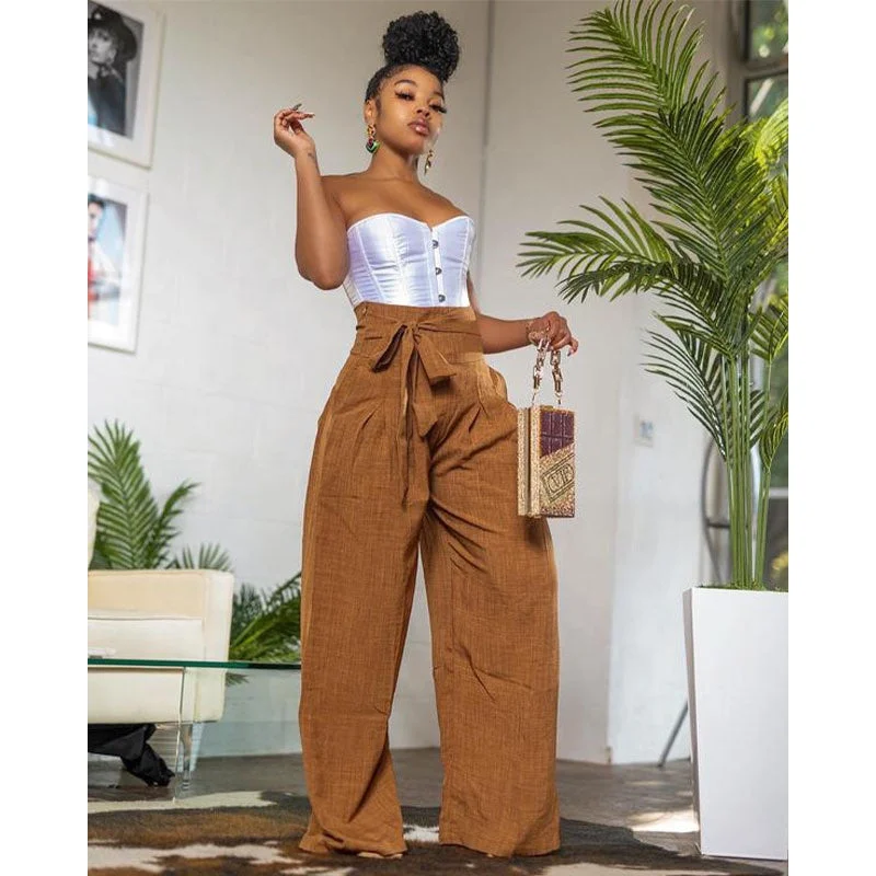 Super Deal Super Deal OUDINA New Arrivals Casual Pants For Women Long Trousers High Waist Belt Drawstring Wide Leg Pants Super Deal Super Deal OUDINA New Arrivals Casual Pants For Women Long Trousers High Waist Belt Drawstring Wide Leg Pants
