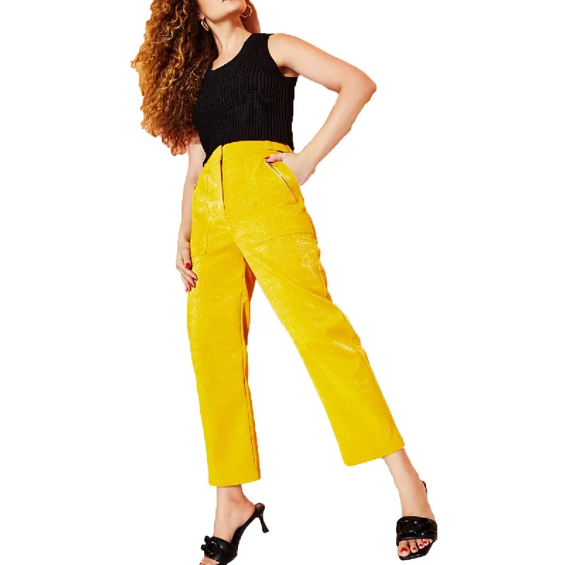 Weekend Bargains to Sizzle Womens Faux Leather High Rise Straight Leg Pants