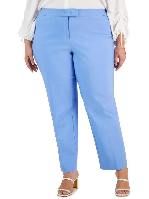 Great Deal Womens High Rise Solid Straight Leg Pants