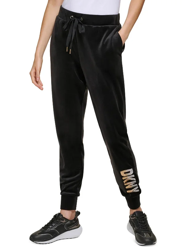 Lowest Price Womens Velour Sequined Logo Jogger Pants