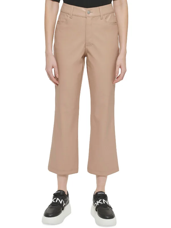 Price Reduction Womens Faux Leather High Rise Cropped Pants