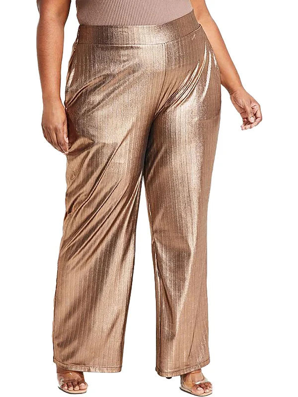 Savings Event Plus   Womens Metallic Disco Wide Leg Pants